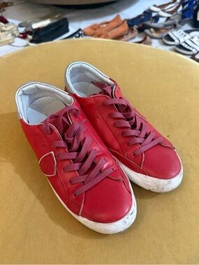 Philippe Model Red Leather Women's Lace-Up Sneakers